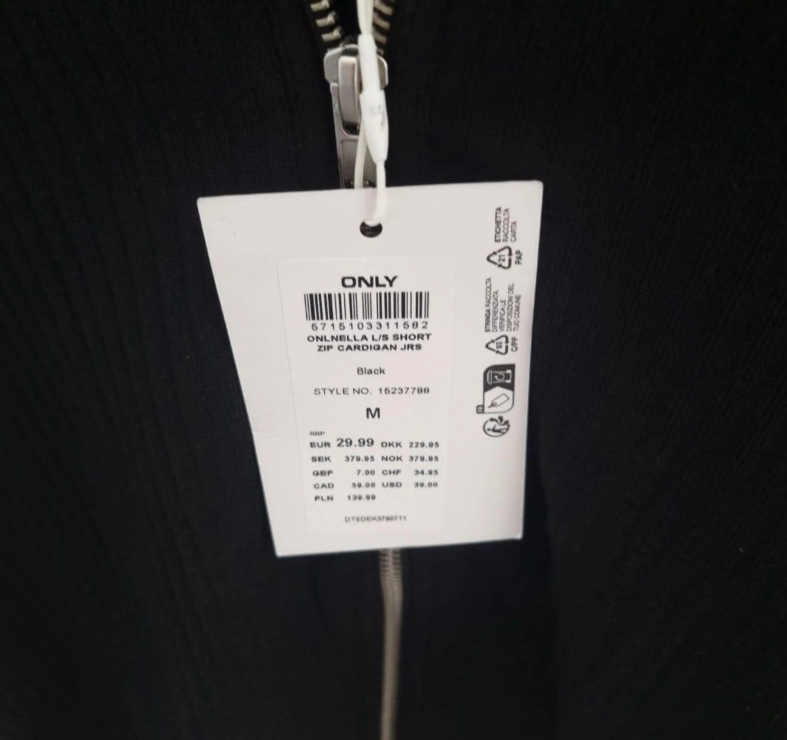 Nuevo con etiqueta: ONLY cárdigan negro acanalado con cremallera, talla M – photo 5